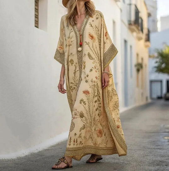 Natural Linen Relaxed Kaftan Maxi Dress