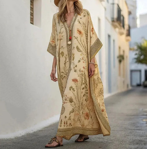 Natural Linen Relaxed Kaftan Maxi Dress – Babylon by ZMA Natural Linen Relaxed Kaftan Maxi Dress – Babylon by ZMA