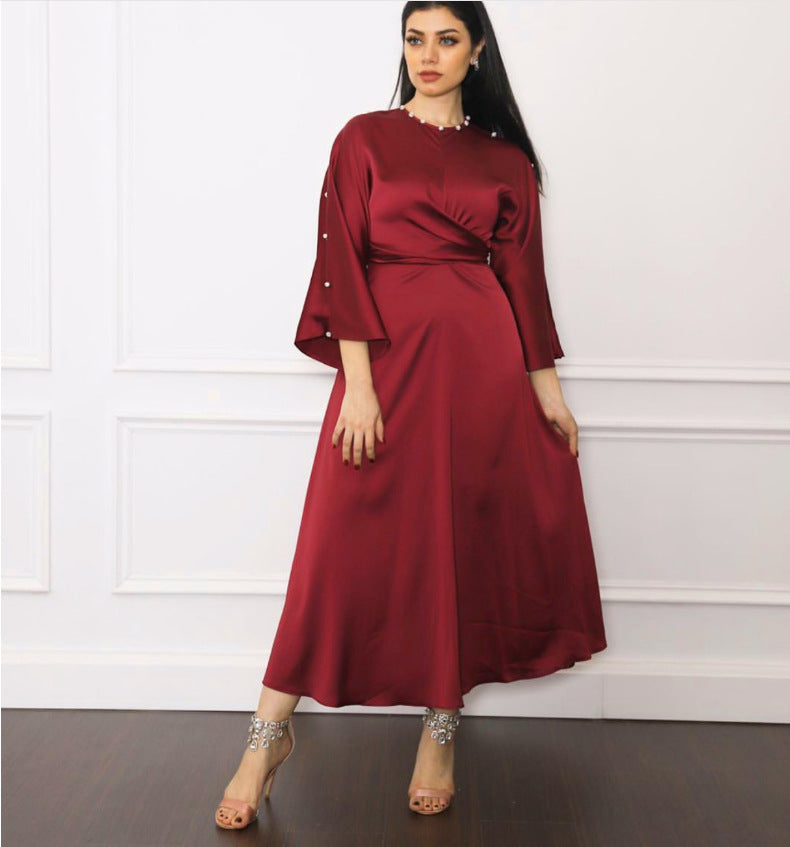 Silk Satin Lotus Sleeve Dress