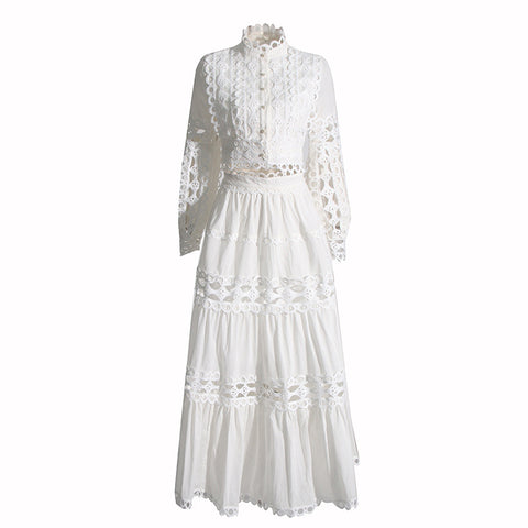 Lace Collar Retro High-Waist Skirt Two-Piece Set