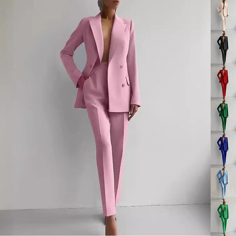 Single-breasted Jacket Top And Slim Fit Trousers Women's Business Suits
