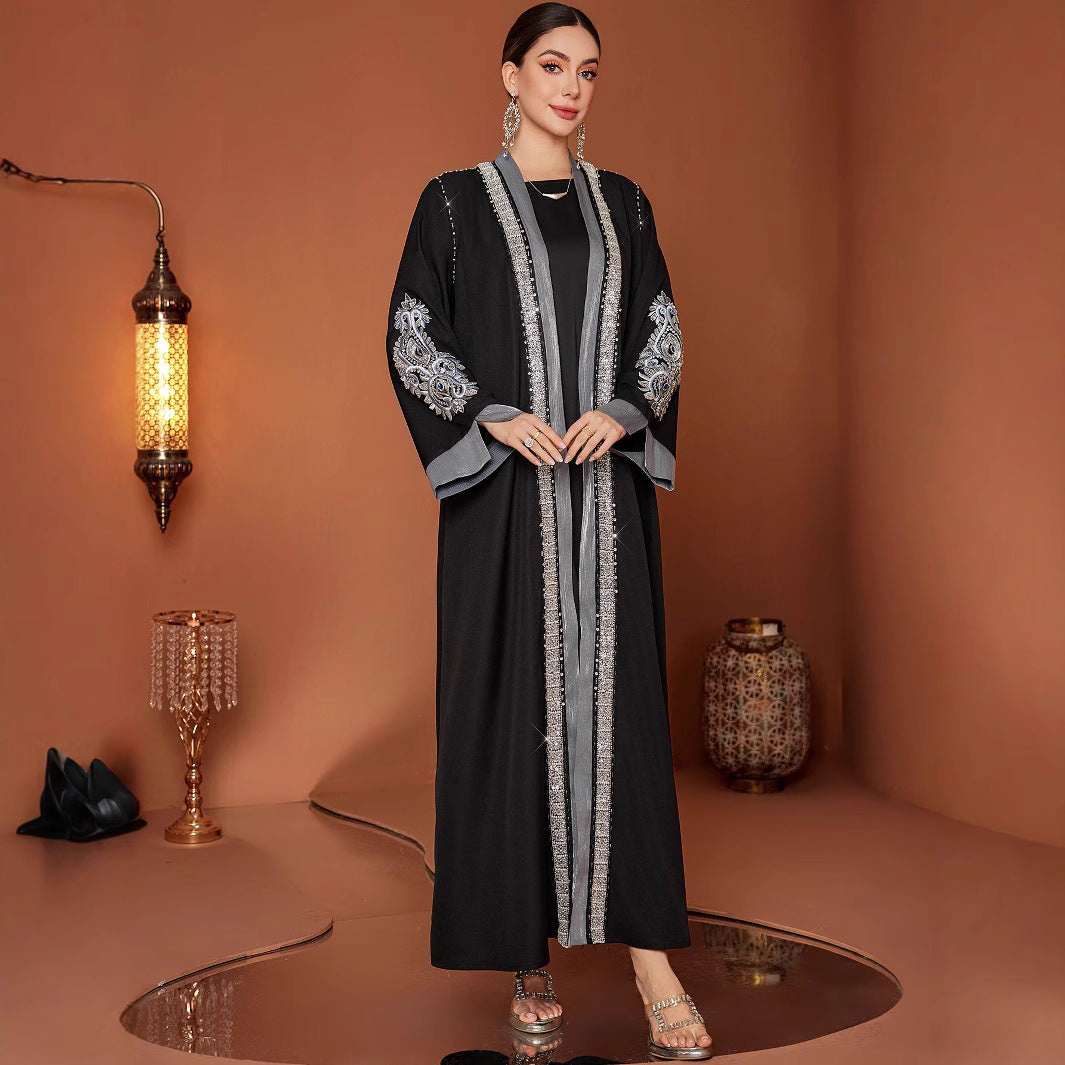 Embroidery Laminate Rhinestone Abaya