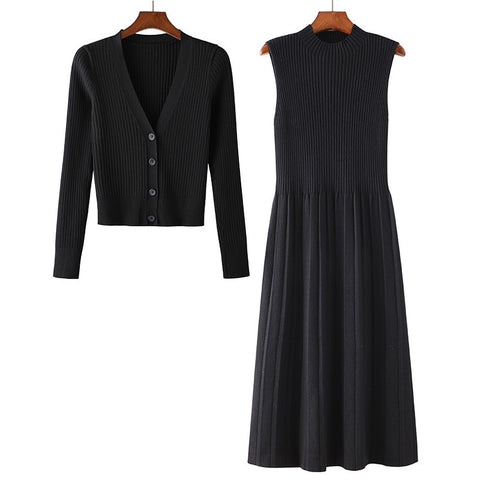 Mid-length Knitted Dress Suit Cardigan Woolen Skirt Two-piece Set