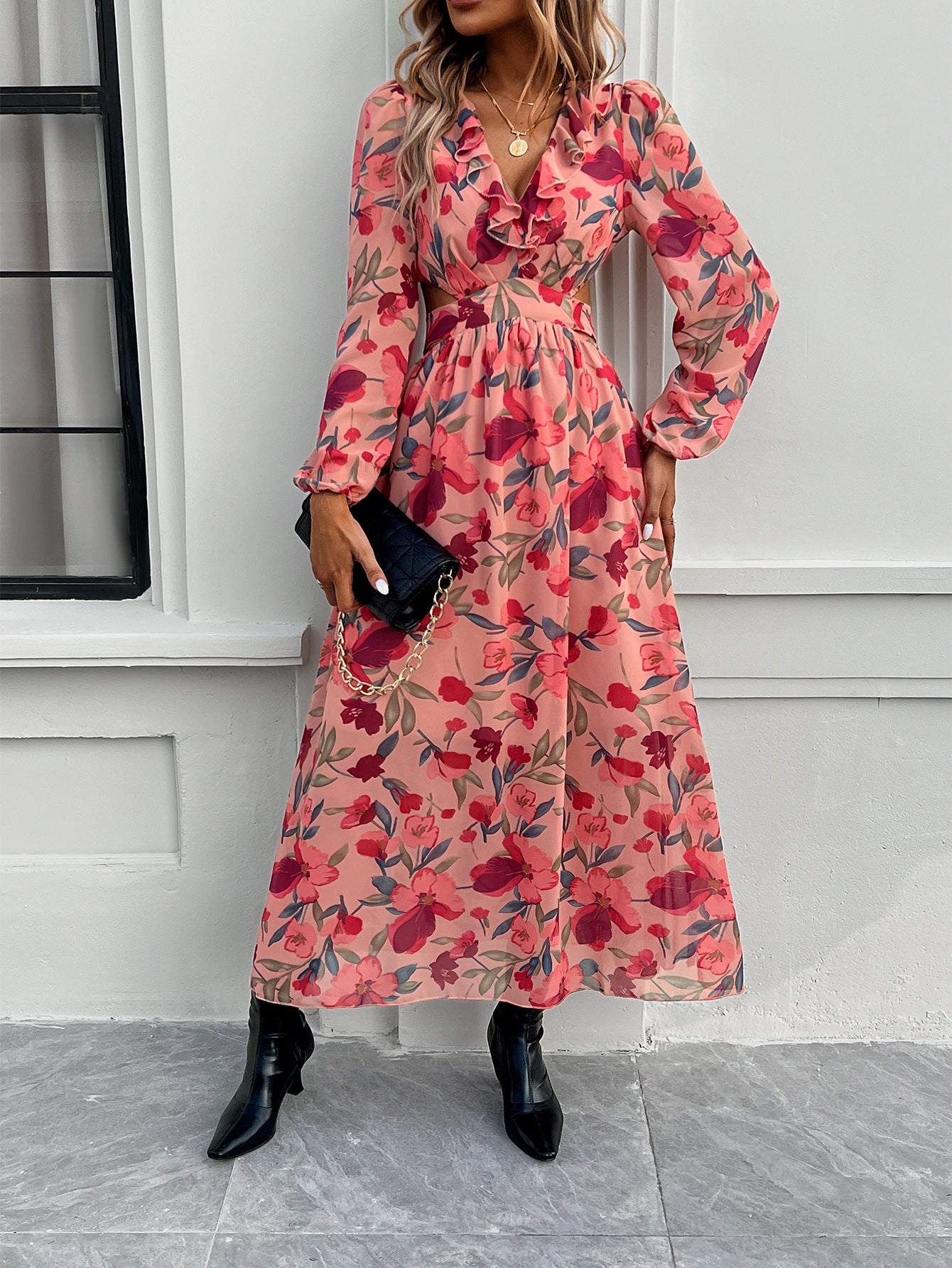 Floral Print Dress with Cinched Waist