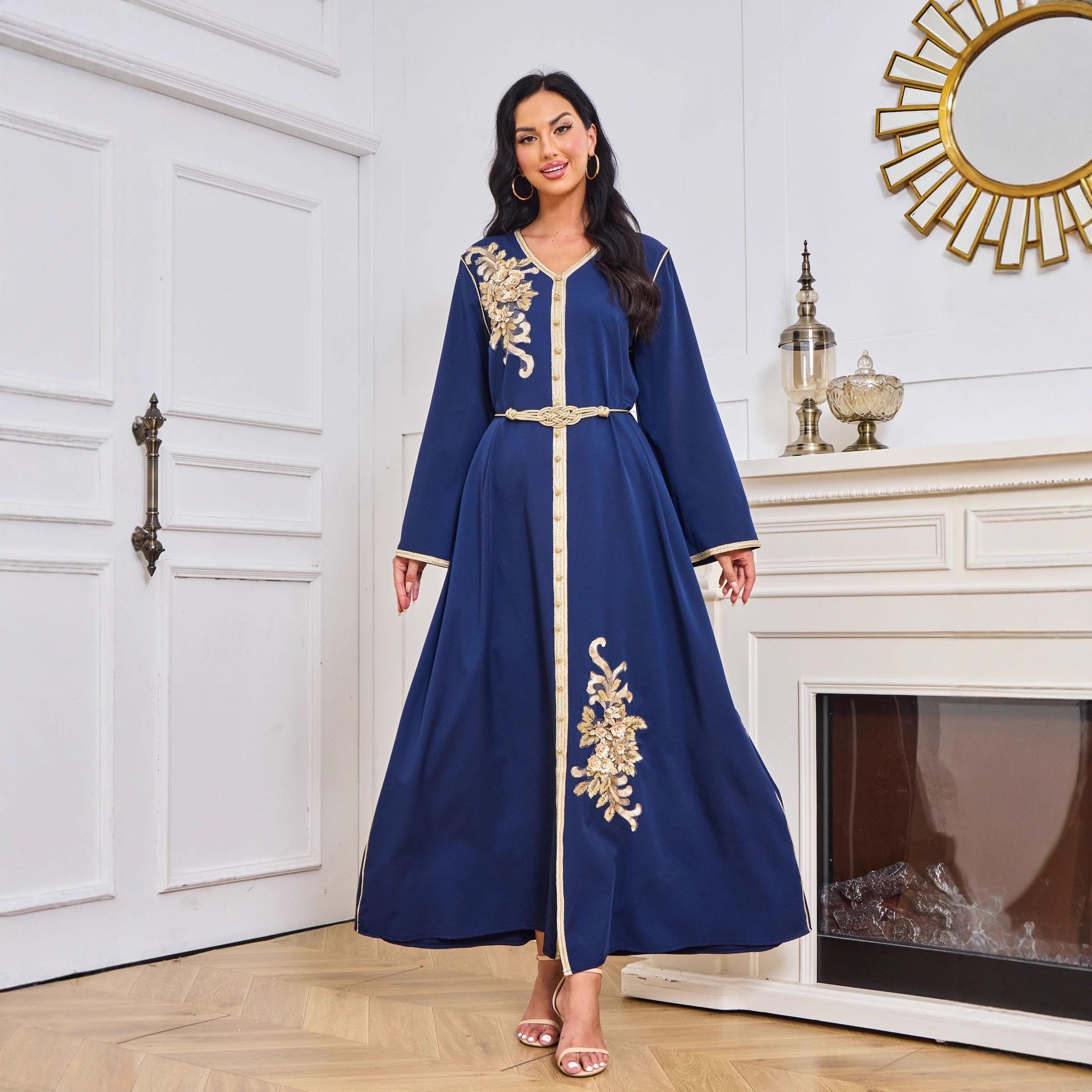Abaya with printed Hot-stone And Embroidered Detailing