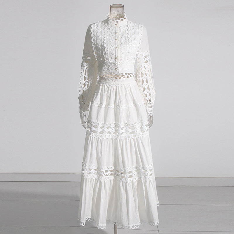 Lace Collar Retro High-Waist Skirt Two-Piece Set