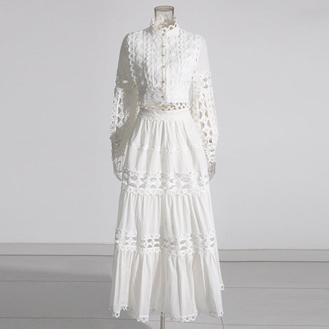 Lace Collar Retro High-Waist Skirt Two-Piece Set