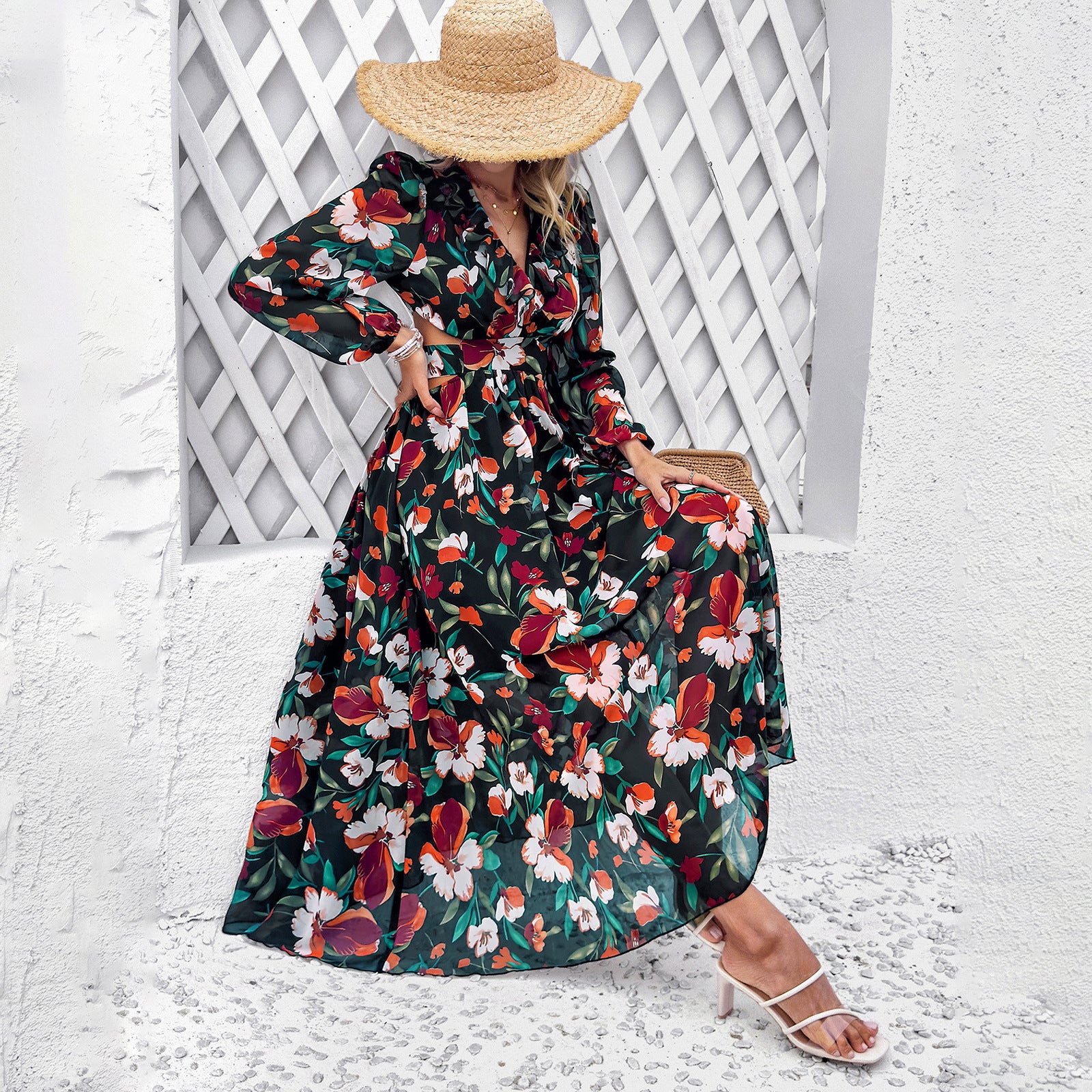 Floral Print Dress with Cinched Waist
