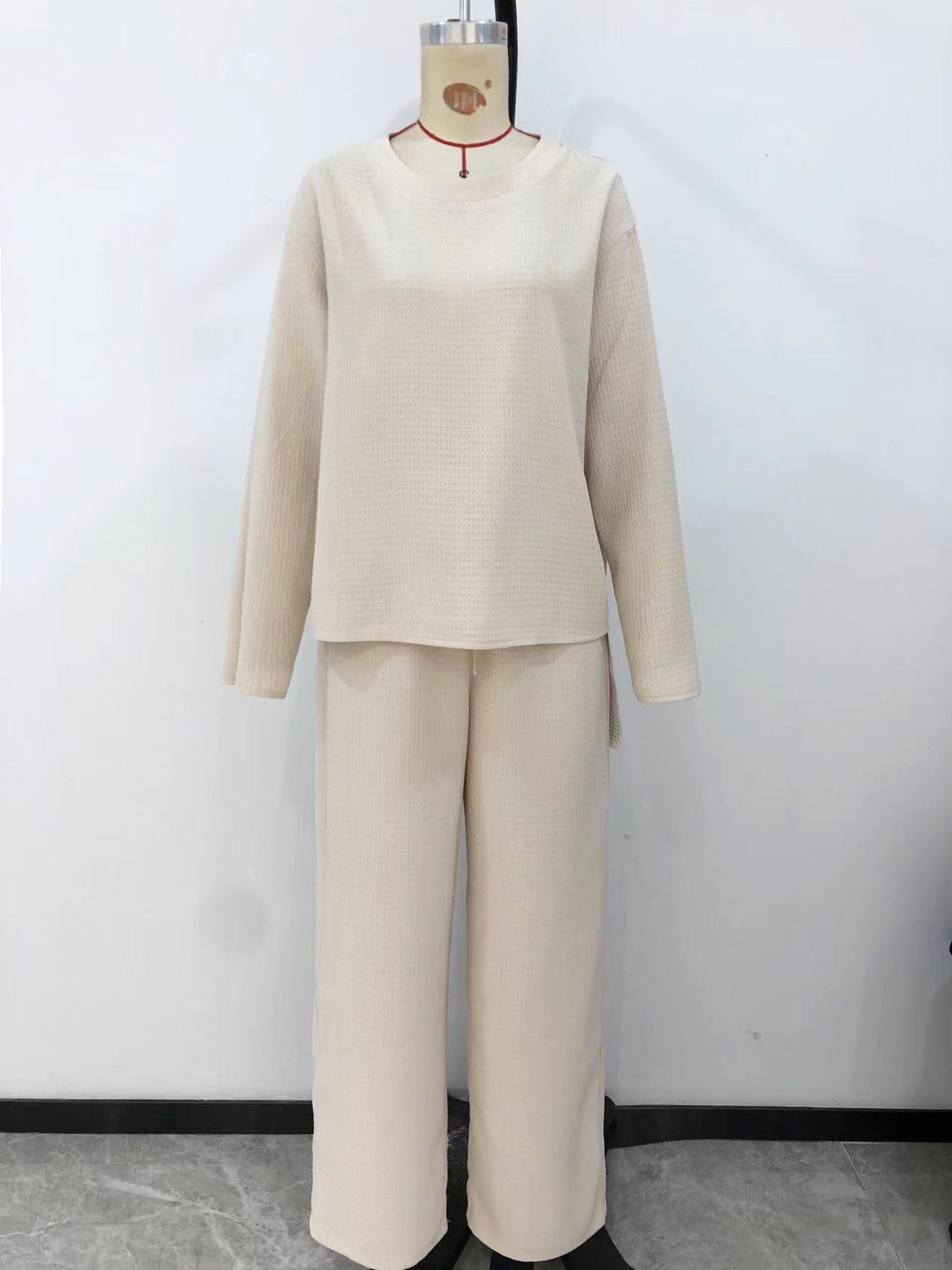 Chic Plaid Embossed Two-Piece Set | Tailored Long Sleeve Top & Trousers