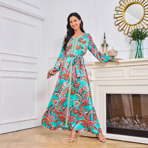 Abaya with printed Hot-stone And Embroidered Detailing