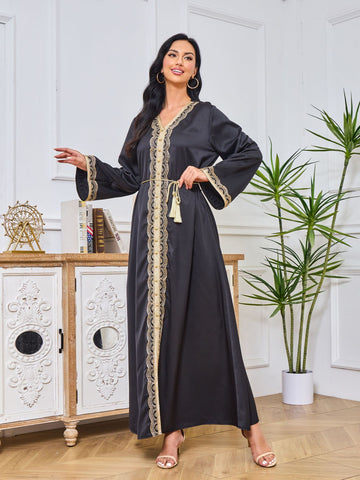 Abaya with printed Hot-stone And Embroidered Detailing