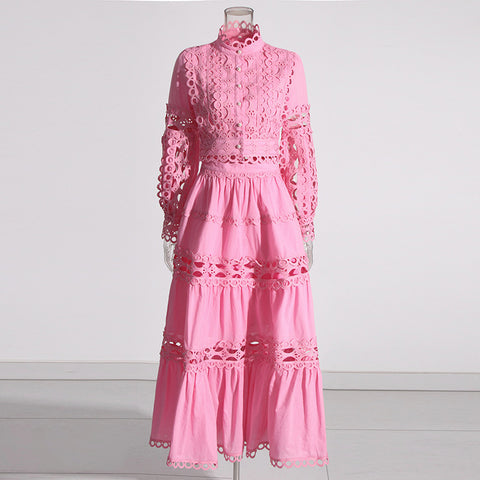 Lace Collar Retro High-Waist Skirt Two-Piece Set