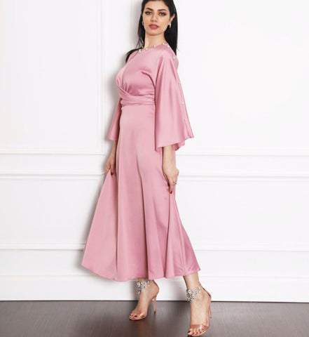 Silk Satin Lotus Sleeve Dress