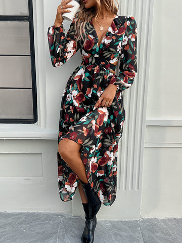 Floral Print Dress with Cinched Waist