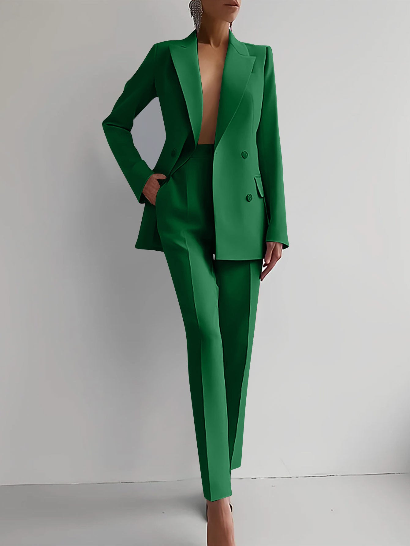 Single-breasted Jacket Top And Slim Fit Trousers Women's Business Suits