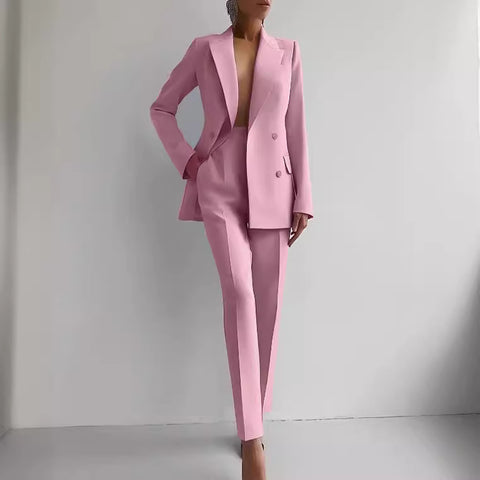 Single-breasted Jacket Top And Slim Fit Trousers Women's Business Suits