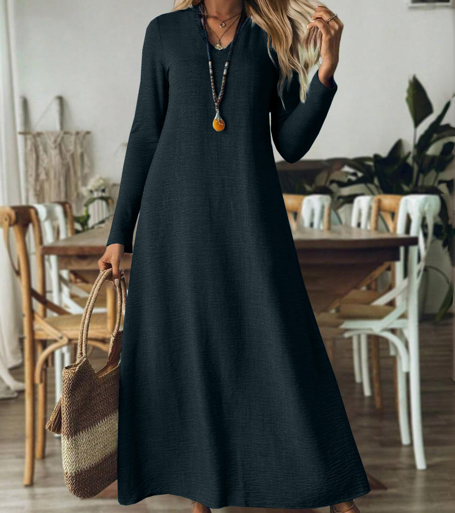 Loose Slim-fit Solid Color Long Sleeve Maxi Dress