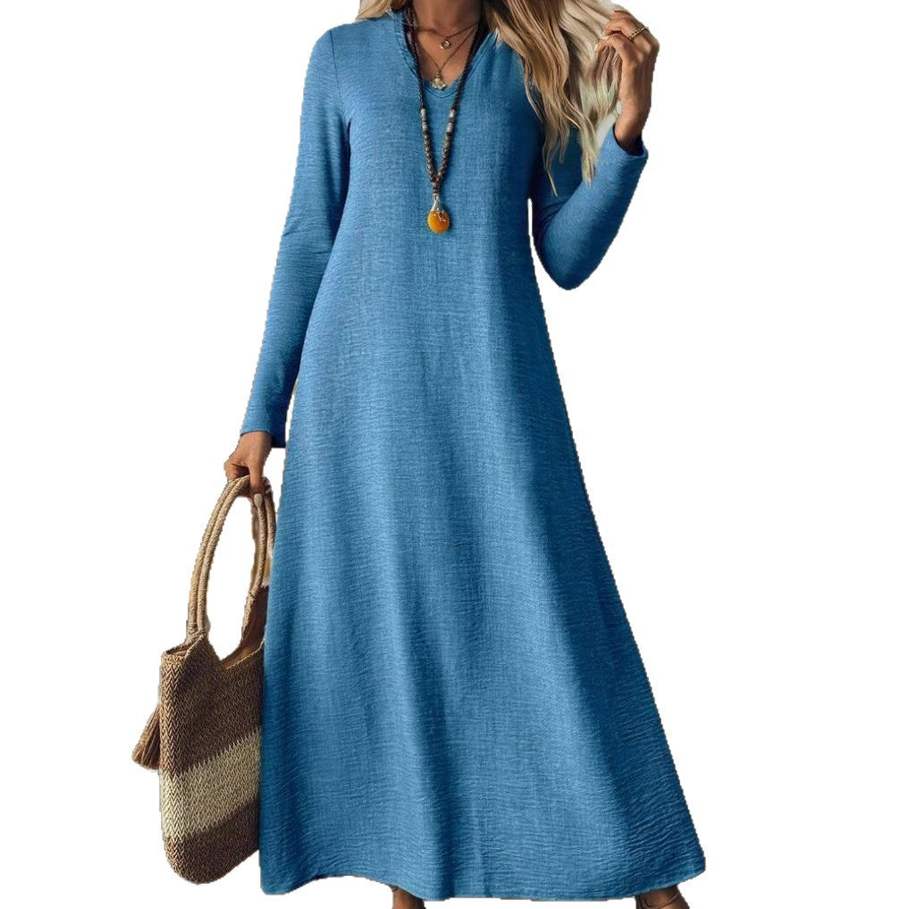 Loose Slim-fit Solid Color Long Sleeve Maxi Dress