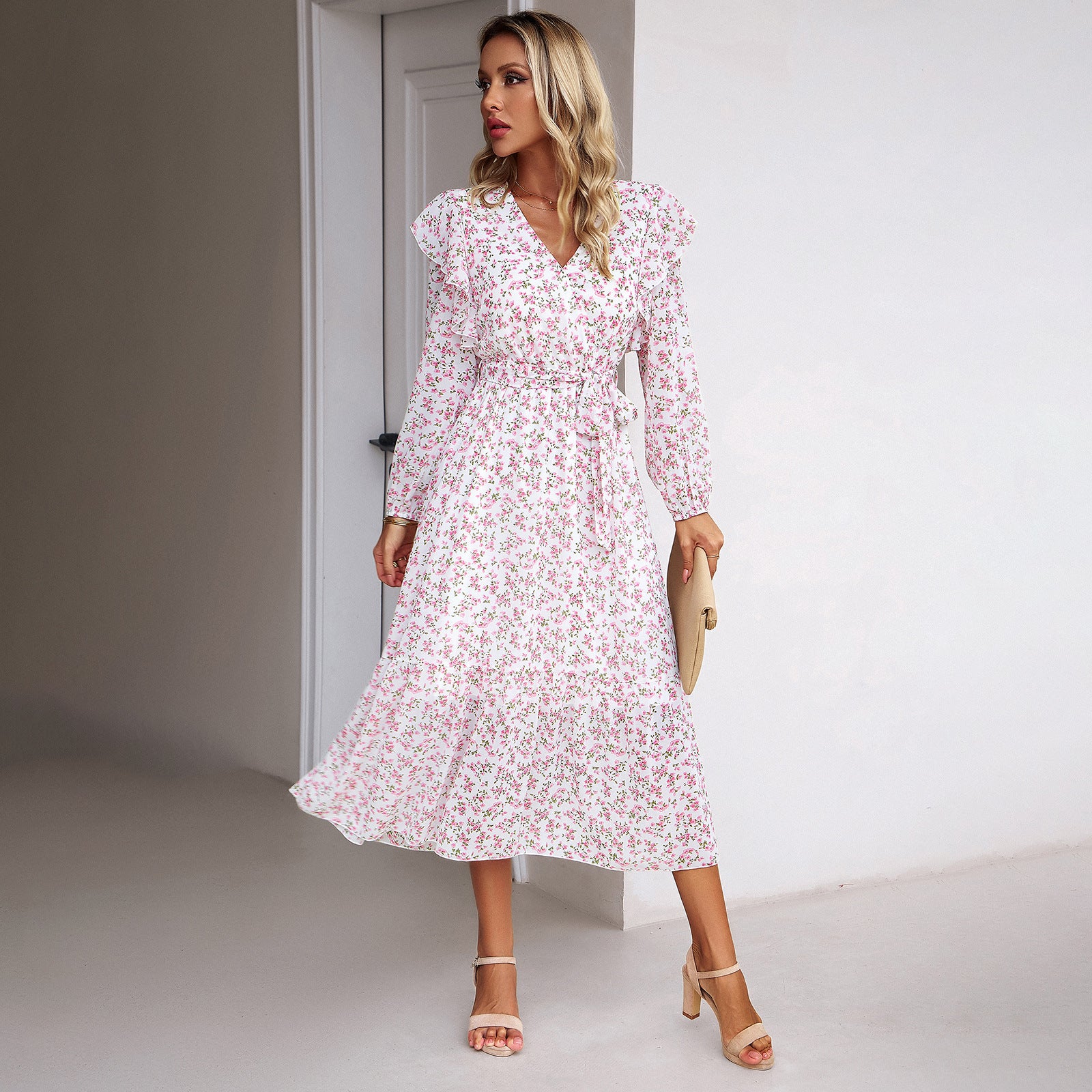 Floral Chiffon A-Line Maxi Dress