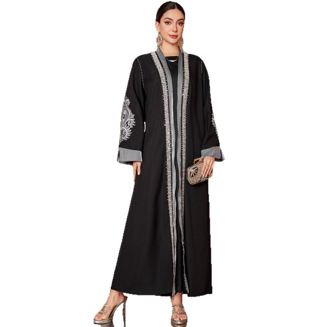 Embroidery Laminate Rhinestone Abaya