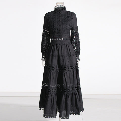Lace Collar Retro High-Waist Skirt Two-Piece Set