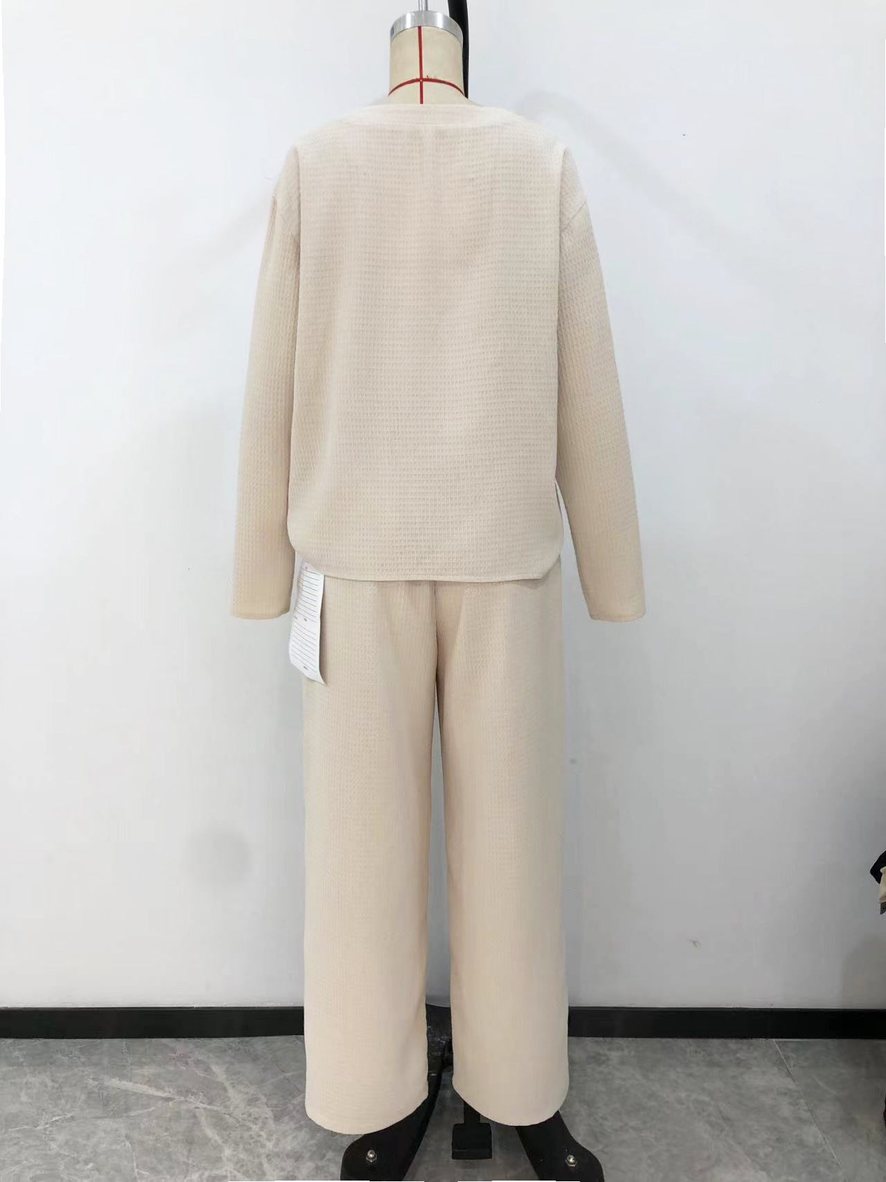 Chic Plaid Embossed Two-Piece Set | Tailored Long Sleeve Top & Trousers