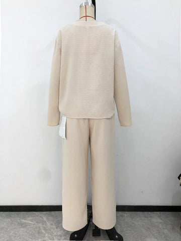 Chic Plaid Embossed Two-Piece Set | Tailored Long Sleeve Top & Trousers