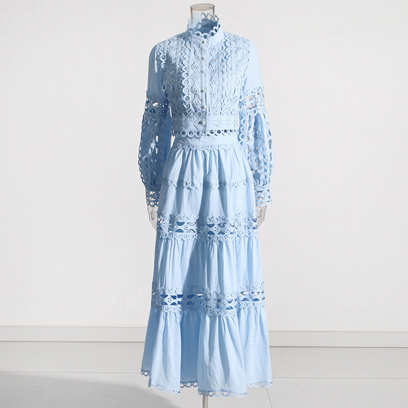 Lace Collar Retro High-Waist Skirt Two-Piece Set