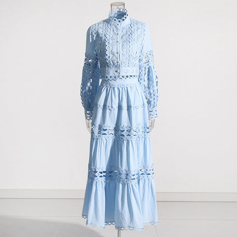 Lace Collar Retro High-Waist Skirt Two-Piece Set