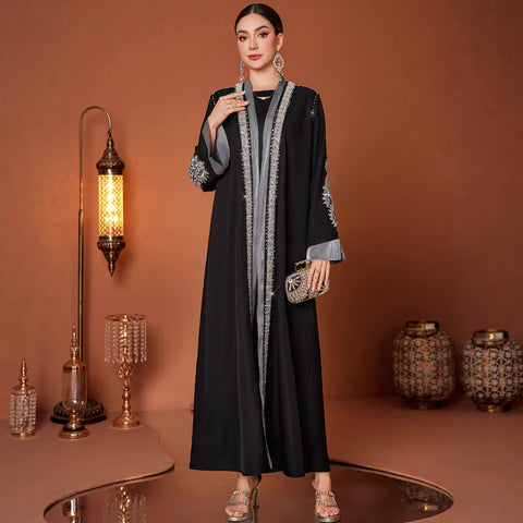 Embroidery Laminate Rhinestone Abaya