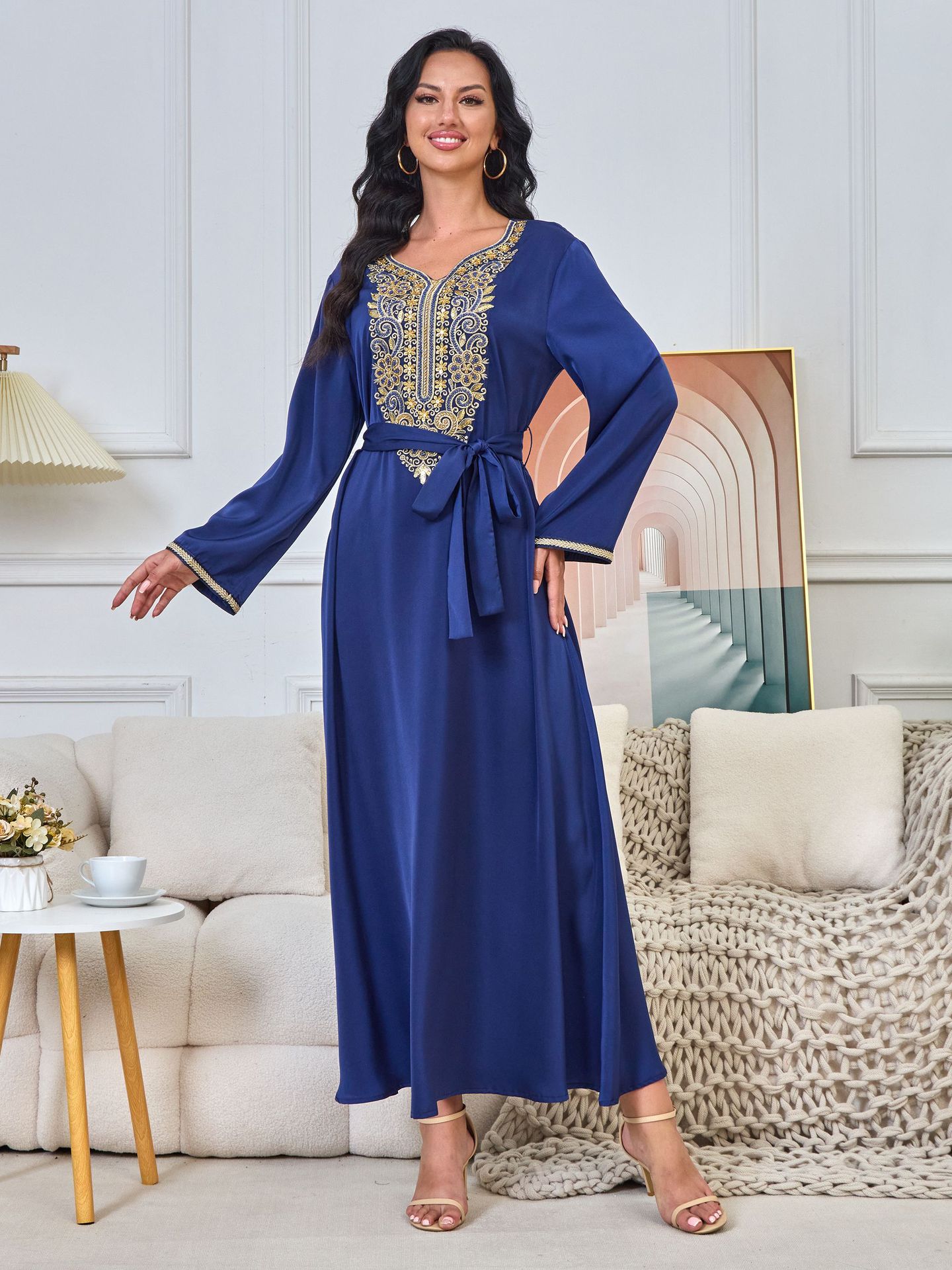 Abaya with printed Hot-stone And Embroidered Detailing