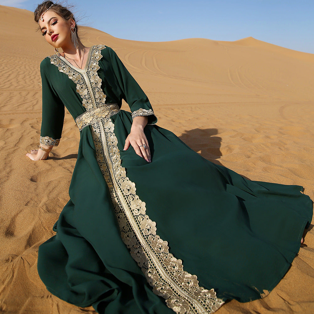 Dark Green Embroidered Lace Abaya