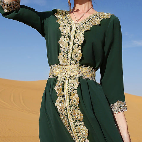Dark Green Embroidered Lace Abaya