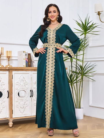 Abaya with printed Hot-stone And Embroidered Detailing