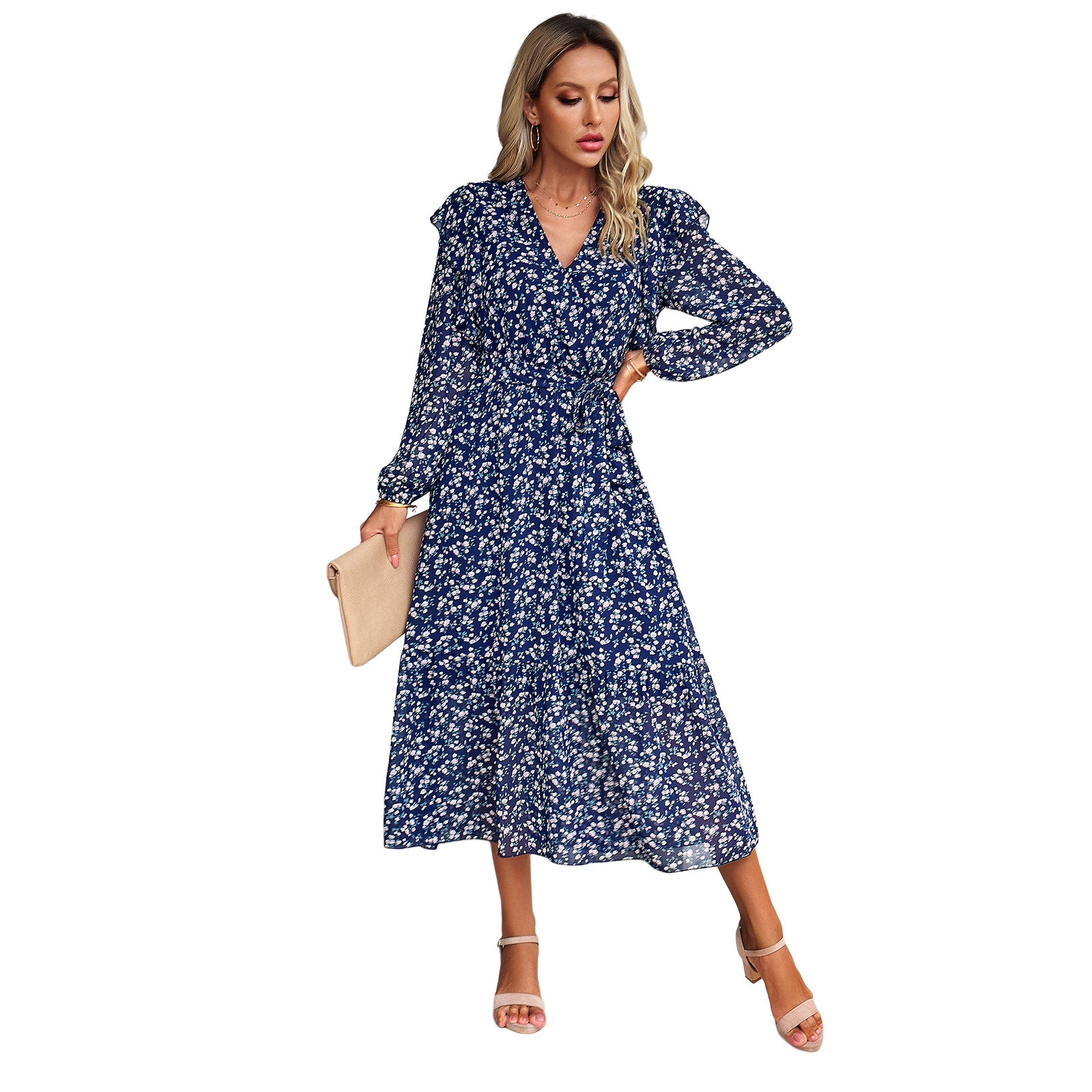 Floral Chiffon A-Line Maxi Dress