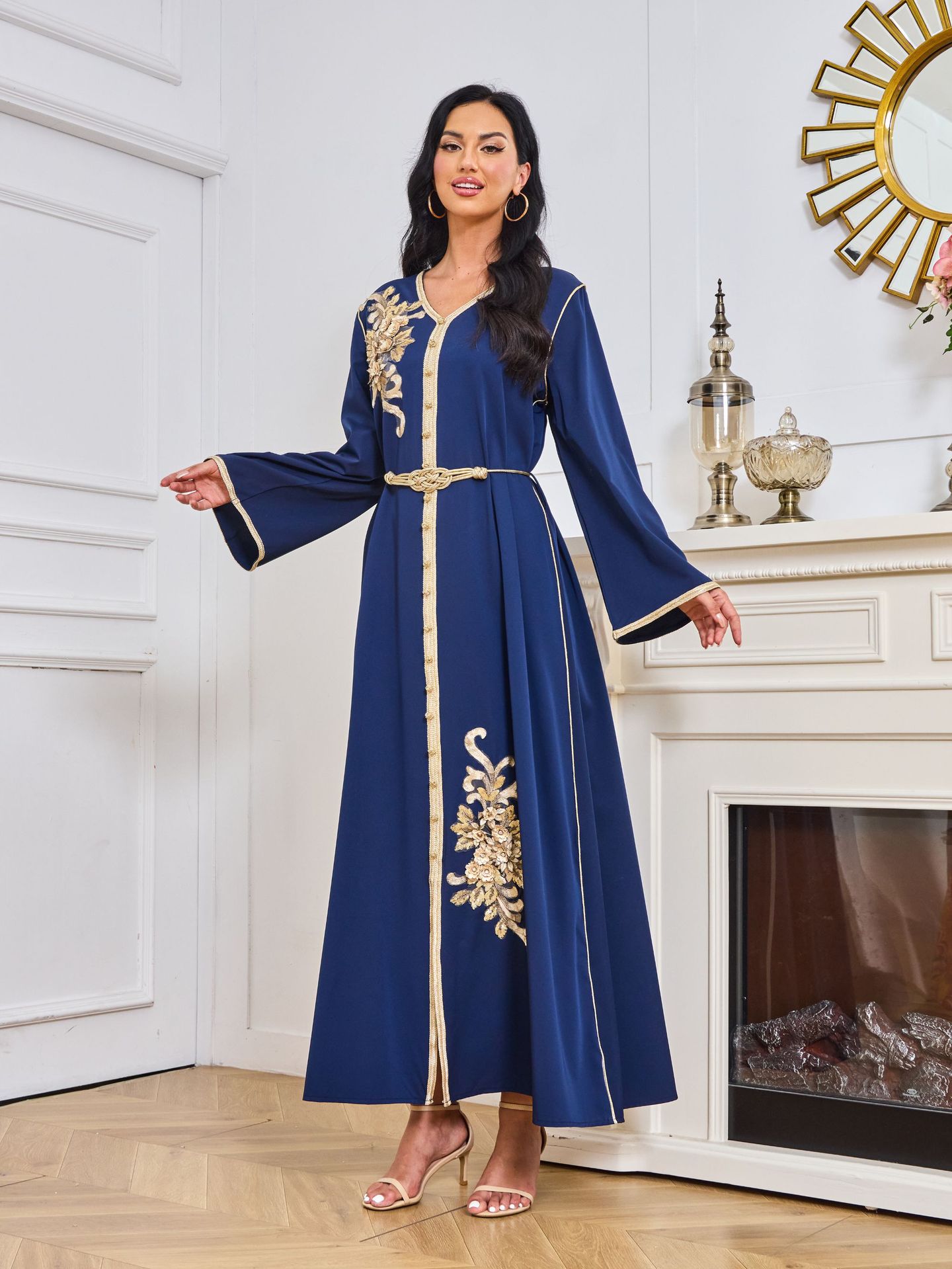 Abaya with printed Hot-stone And Embroidered Detailing