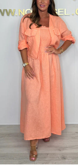 Short Cardigan & Suspender Dress Two-Piece Set