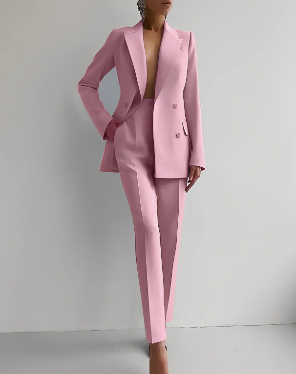 Single-breasted Jacket Top And Slim Fit Trousers Women's Business Suits