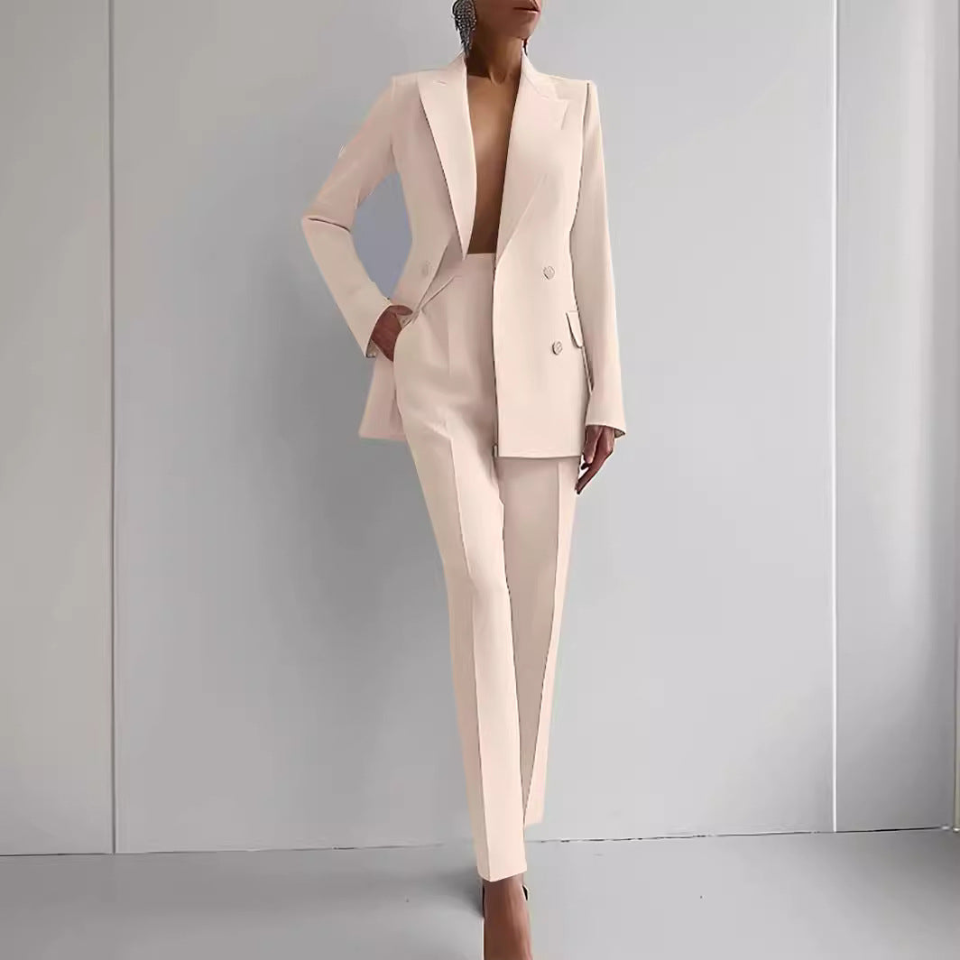Single-breasted Jacket Top And Slim Fit Trousers Women's Business Suits