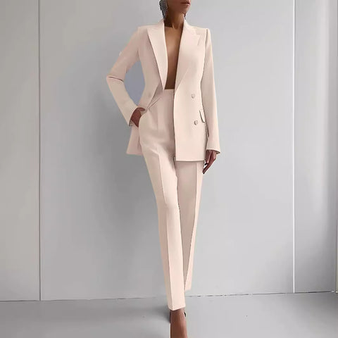 Single-breasted Jacket Top And Slim Fit Trousers Women's Business Suits