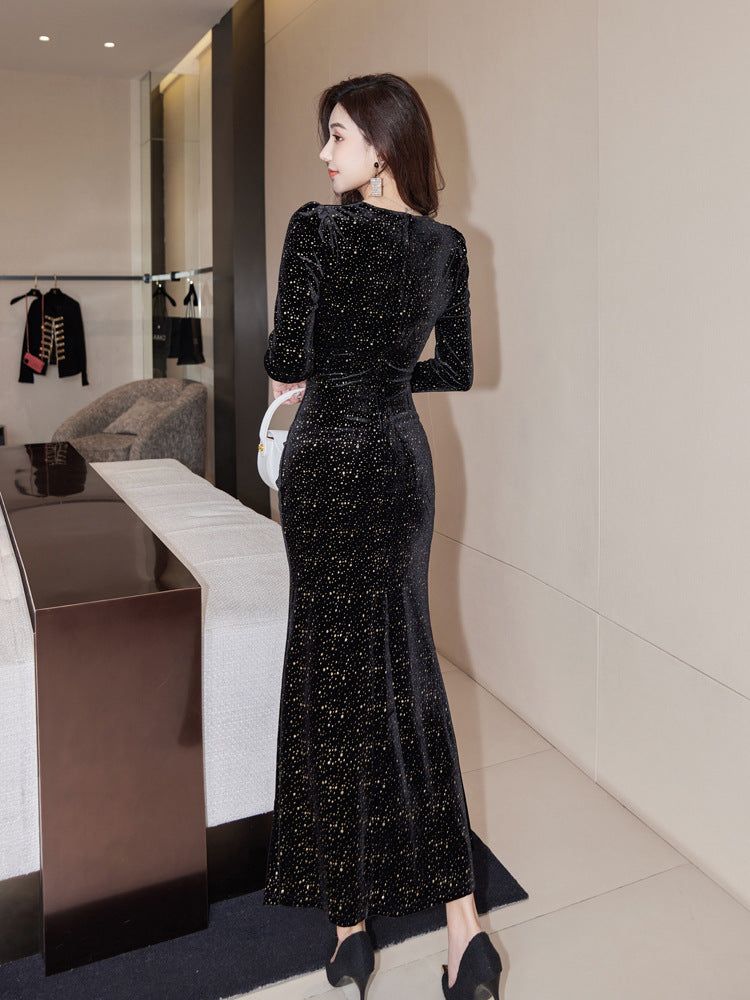 Elegant Waist Slim Slim Sequin Ladies Dress