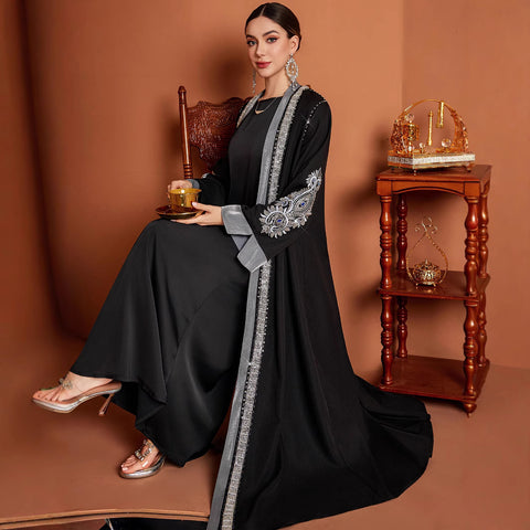 Embroidery Laminate Rhinestone Abaya