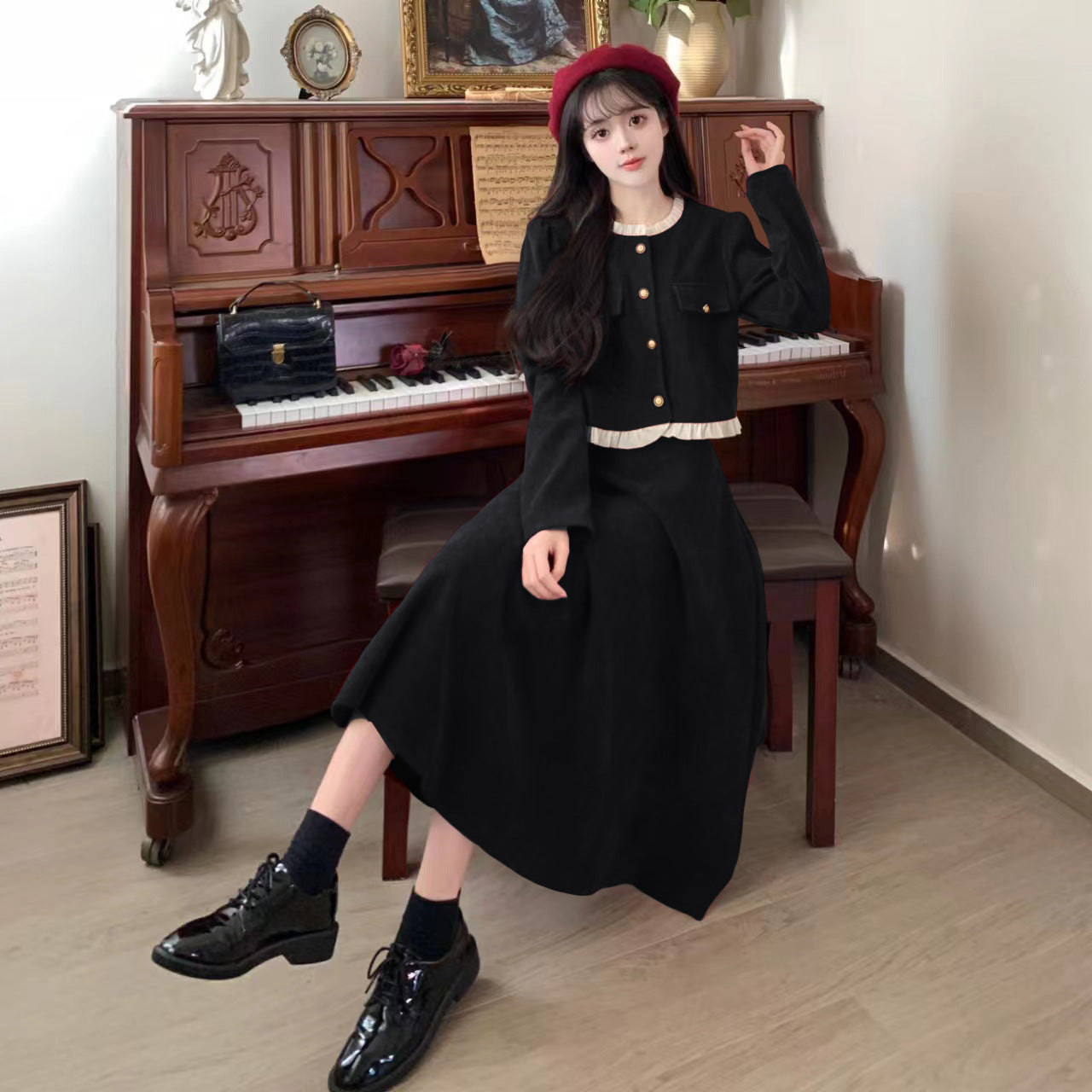 Corduroy Skirt Two-Piece Set