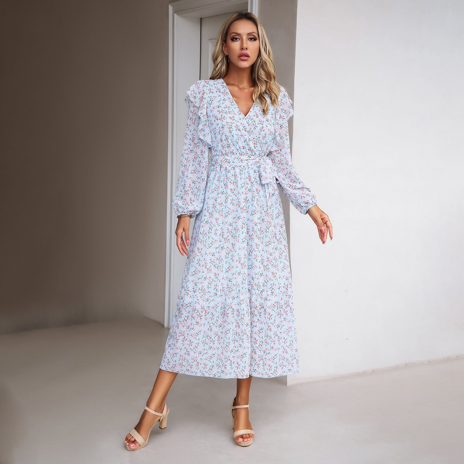 Floral Chiffon A-Line Maxi Dress