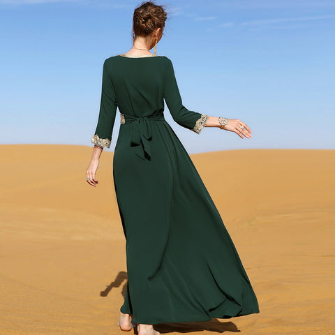 Dark Green Embroidered Lace Abaya