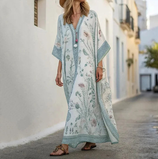 Natural Linen Relaxed Kaftan Maxi Dress