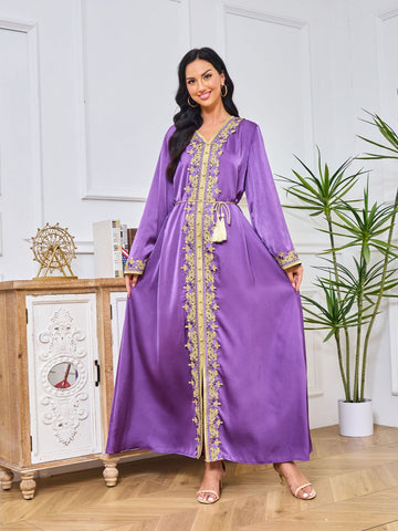 Abaya with printed Hot-stone And Embroidered Detailing