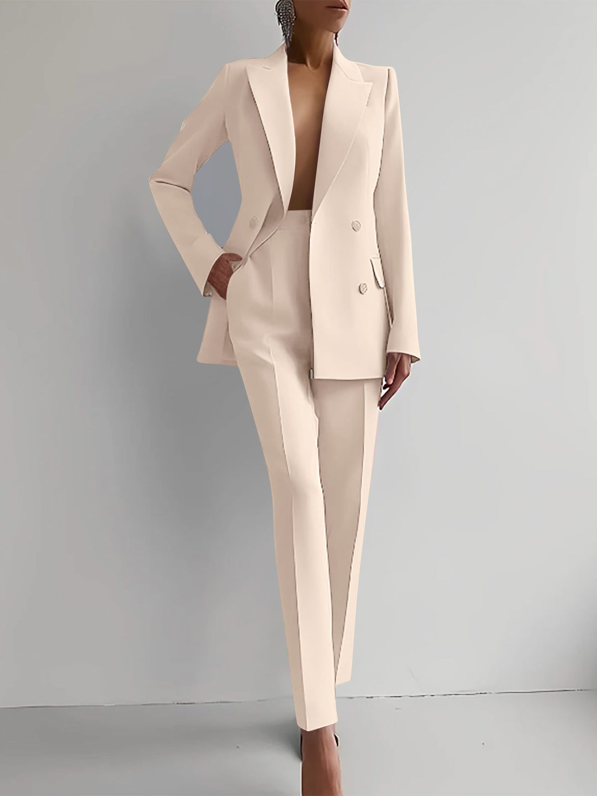 Single-breasted Jacket Top And Slim Fit Trousers Women's Business Suits