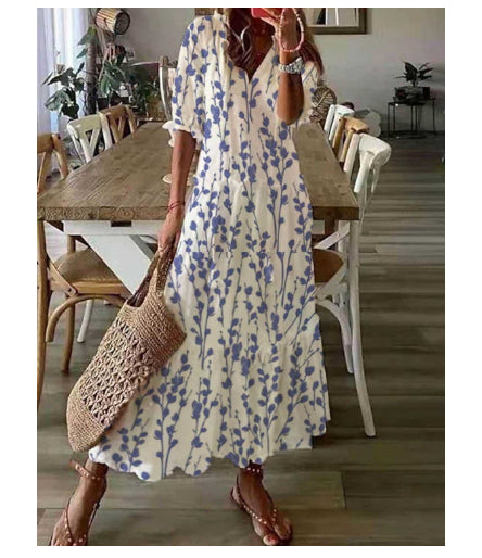 Bohemian V-Neck Floral Maxi Dress with Tassel Accents