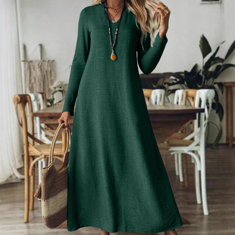 Loose Slim-fit Solid Color Long Sleeve Maxi Dress
